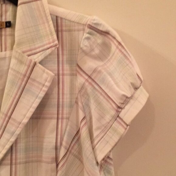 💗🧷 Vintage Final Touch Women’s Pastel Pink & White Plaid Short Sleeve Blazer - Picture 6 of 8